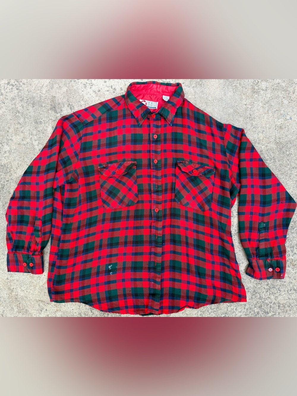 Vintage 80s Sports Afield Red/Green Plaid Flannel Shirt Sz XXL